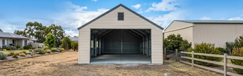 Beige Metal Shed Exterior View